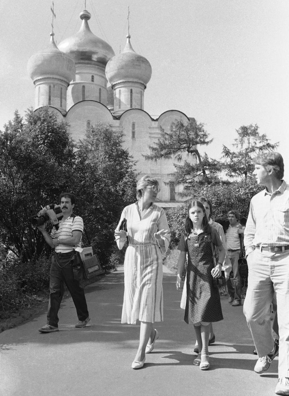 Samantha Smith takes a tour of the grounds of the Novodevichy Convent in Moscow, July 19, 1983.  / Credit: Boris Yurchencko/AP