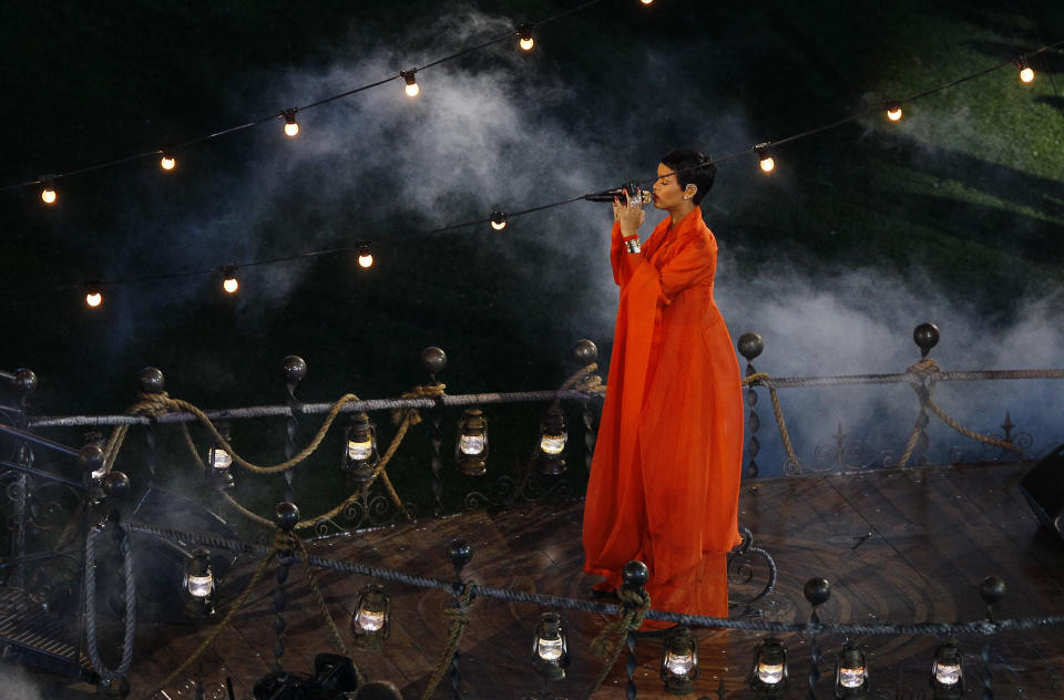 Singer Rihanna performs during the closing ceremony for the   2012 Paralympics games, Sunday, Sept. 9, 2012, in London. (AP Photo/Kirsty Wigglesworth)