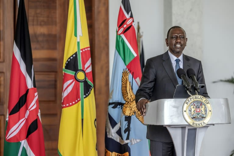 Kenyan President William Ruto speaks about recent floods during an address from State House in Nairobi on May 3, 2024 (LUIS TATO)