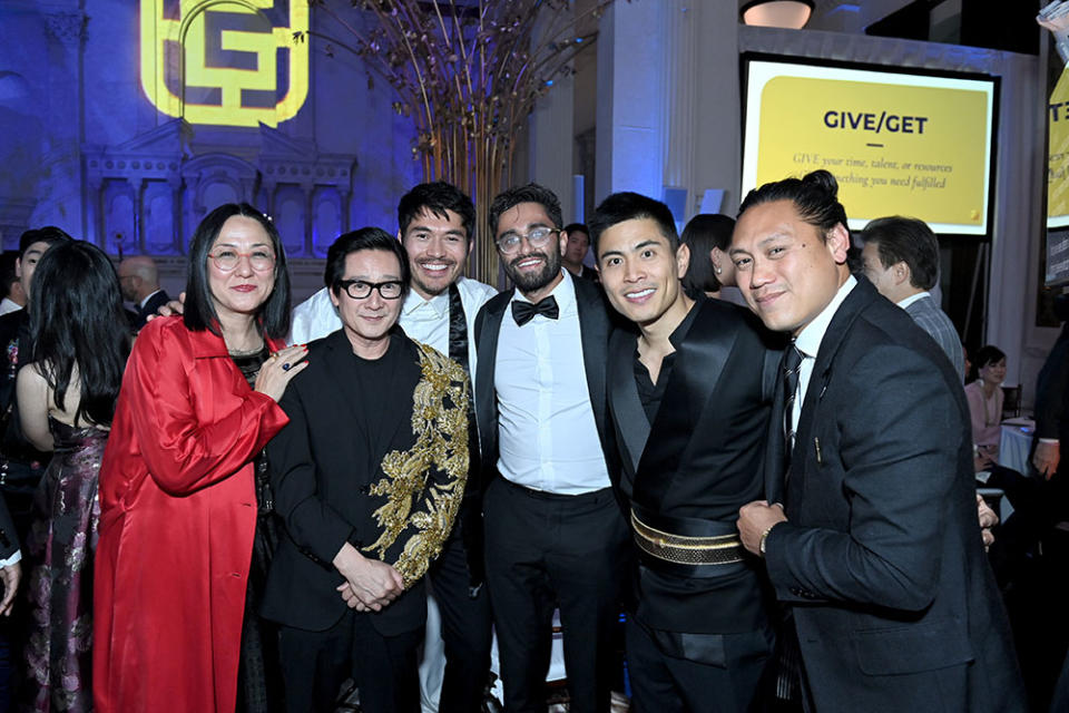 Ramsey Naito, president of animation at Paramount and Nickelodeon, with Ke Huy Quan, Henry Golding, Aneesh Chaganty, Bing Chen and Jon M. Chu - Credit: Stefanie Keenan/Getty