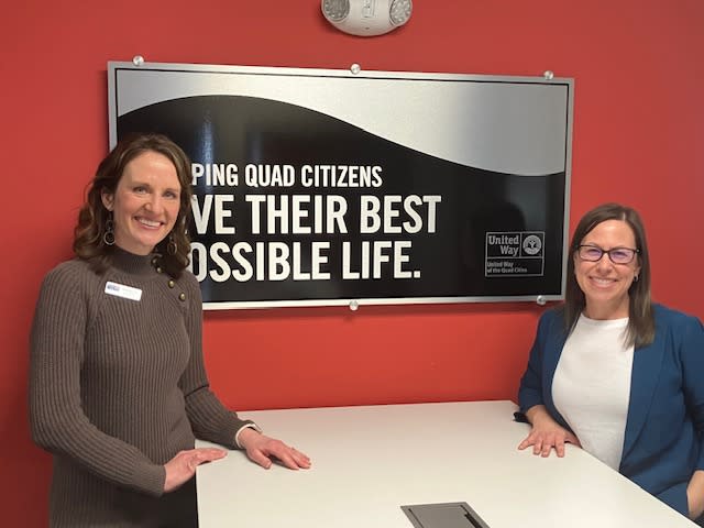 Angela Snyder, left, and Amy Orr, at United Way’s Bettendorf offices Tuesday, March 5, 2024 (photo by Jonathan Turner).