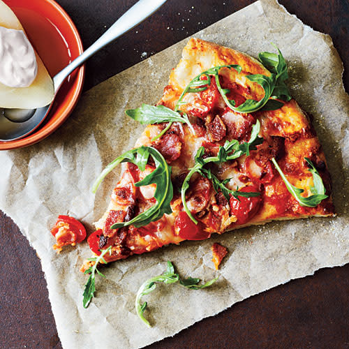 Bacon, Tomato, and Arugula Pizza