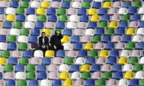 <p>Two men wait for Pope Francis’ arrival for a Mass in Tbilisi’s stadium, Georgia, Oct. 1, 2016. Francis celebrated Mass on Saturday for Georgia’s tiny Catholic community and pressed his mission to improve ties with the Georgian Orthodox Church after receiving an unexpectedly warm welcome from the Orthodox leader. (Photo: Alessandra Tarantino/AP)</p>