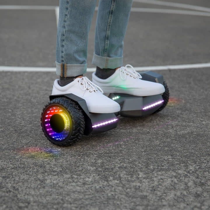 Feet on a light-up hover board