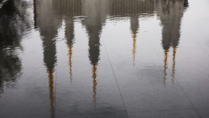 Rain falls as Latter-day Saint leaders conduct tours for members of the media at the Washington D.C. Temple in Kensington, Maryland, on Monday, April 18, 2022.