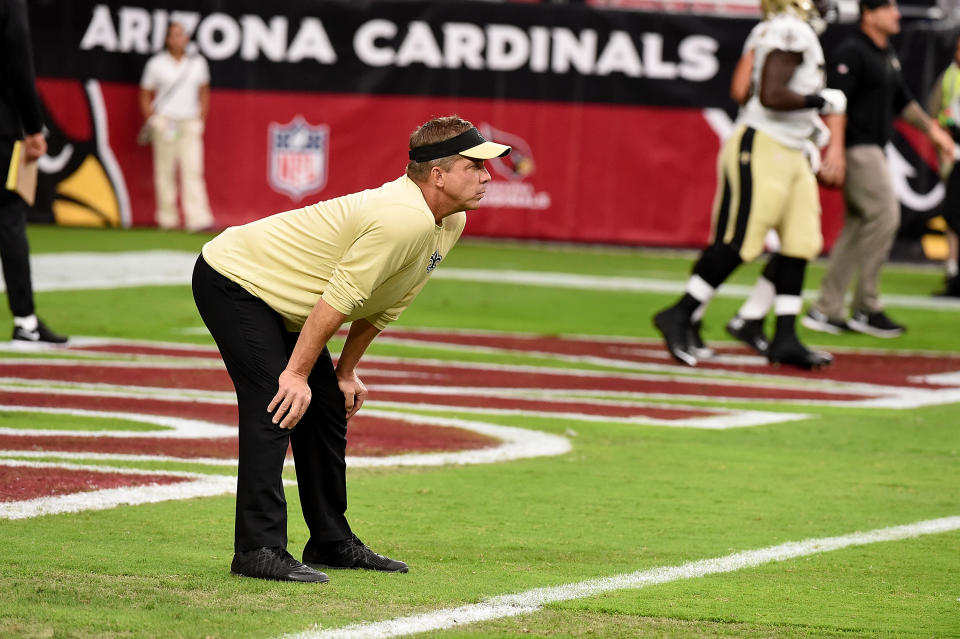 Former New Orleans Saints head coach Sean Payton is getting a lot of interest this offseason for potential coaching jobs around the league.  (Photo by Norm Hall/Getty Images)