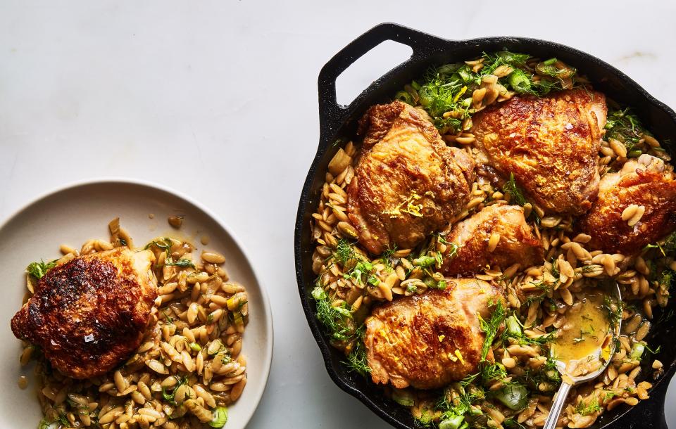 One-Skillet Chicken with Buttery Orzo