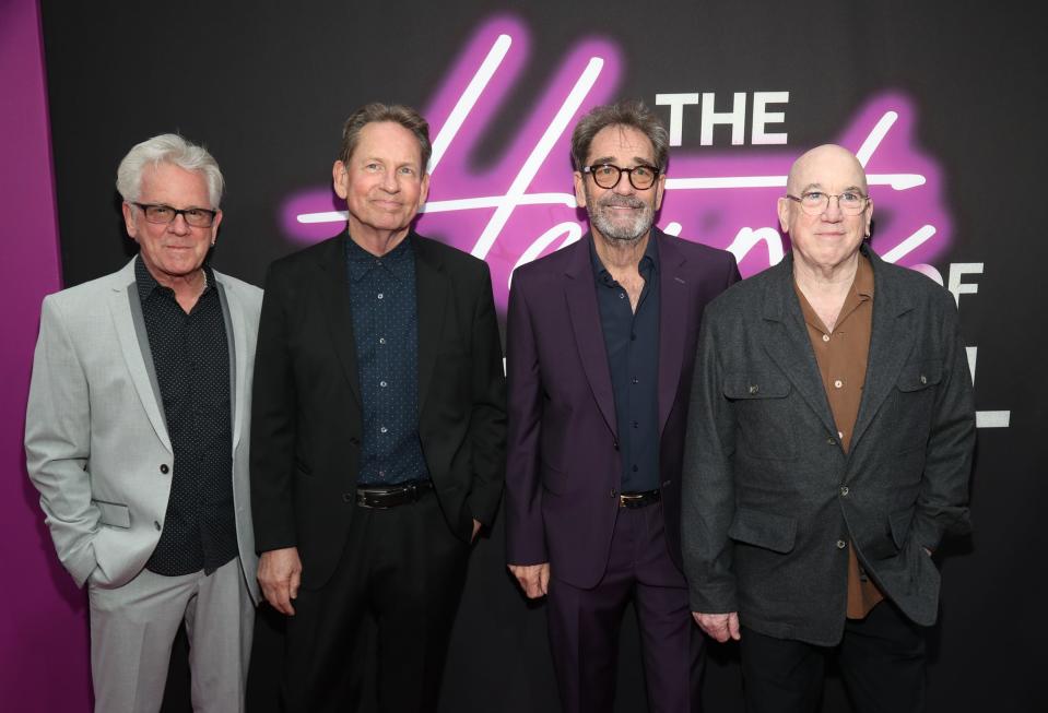 Huey Lewis and the News members Johnny Colla, left, Bill Gibson, Huey Lewis and Sean Cooper in New York last month.