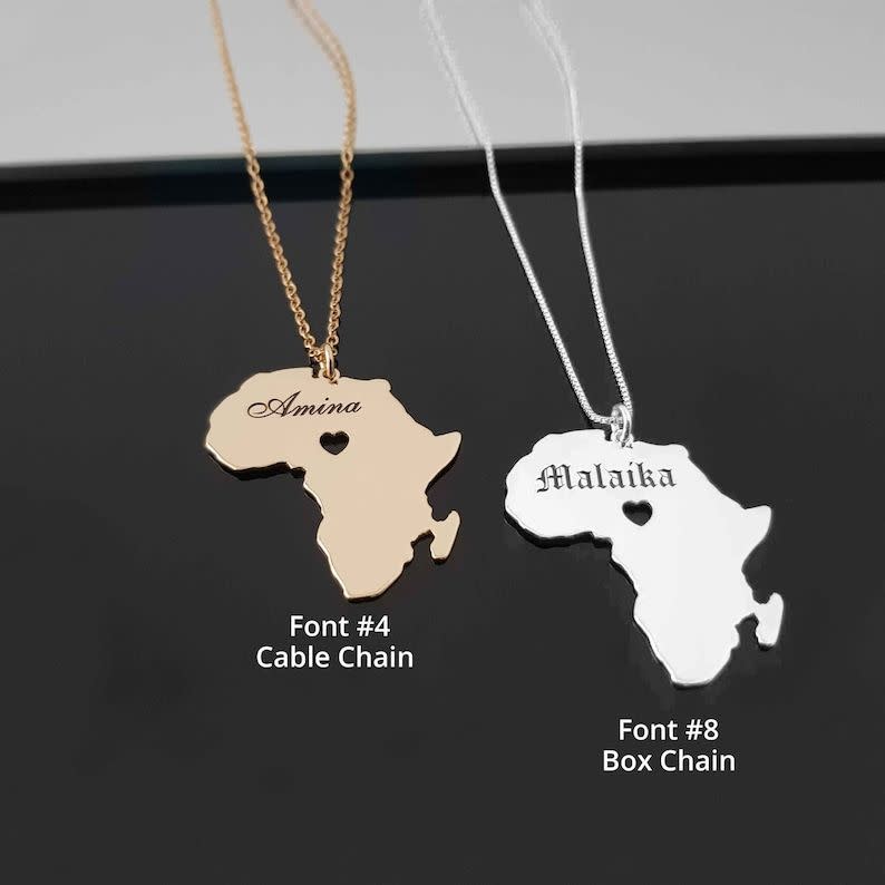 3) Personalized Africa Map Necklace