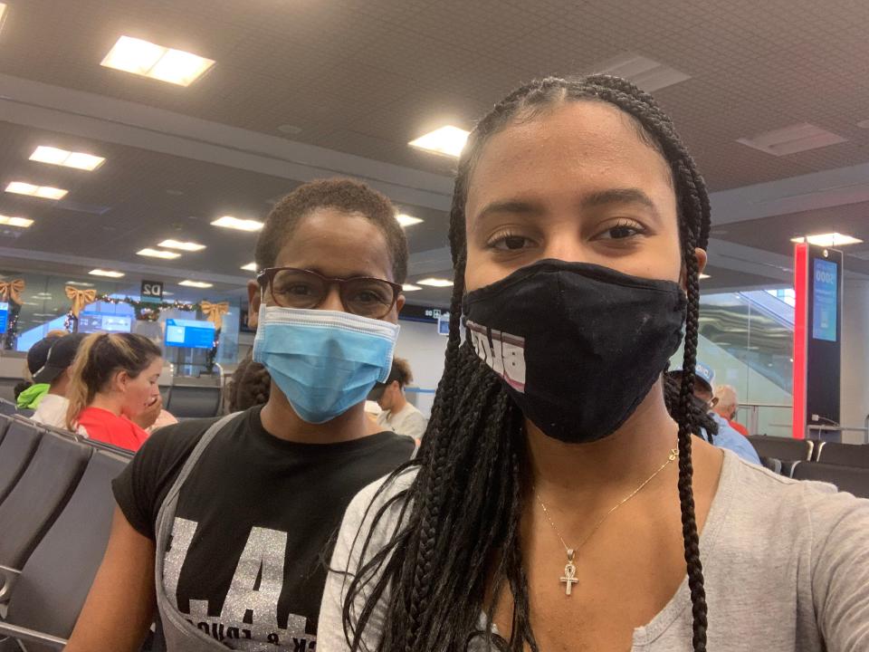 Micah Cooper (right) and her mother, LaQuinta Spears, from Dallas, were stranded in Miami when Royal Caribbean canceled their cruise on Symphony of the Seas less than 24 hours before it was meant to sail.