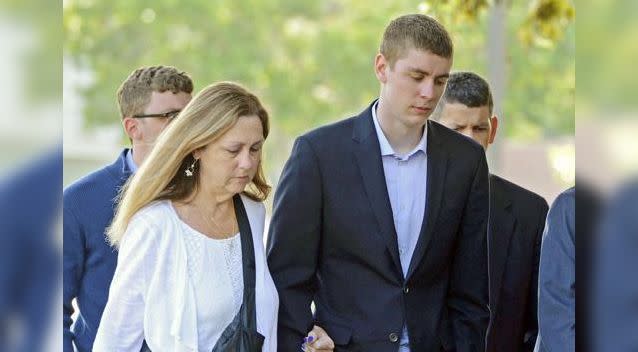 Brock Turner arrives at court with his mother. Source: 7News