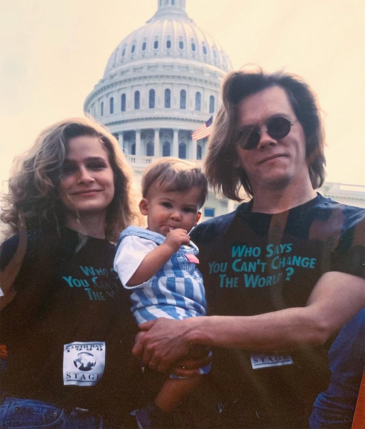 Kevin Bacon shares throwback photo to first earth day with wife and child for Earth Day