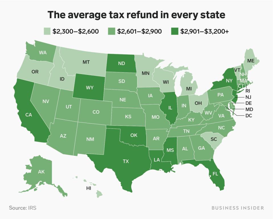 2 1 19 average tax refund every state 2019 map