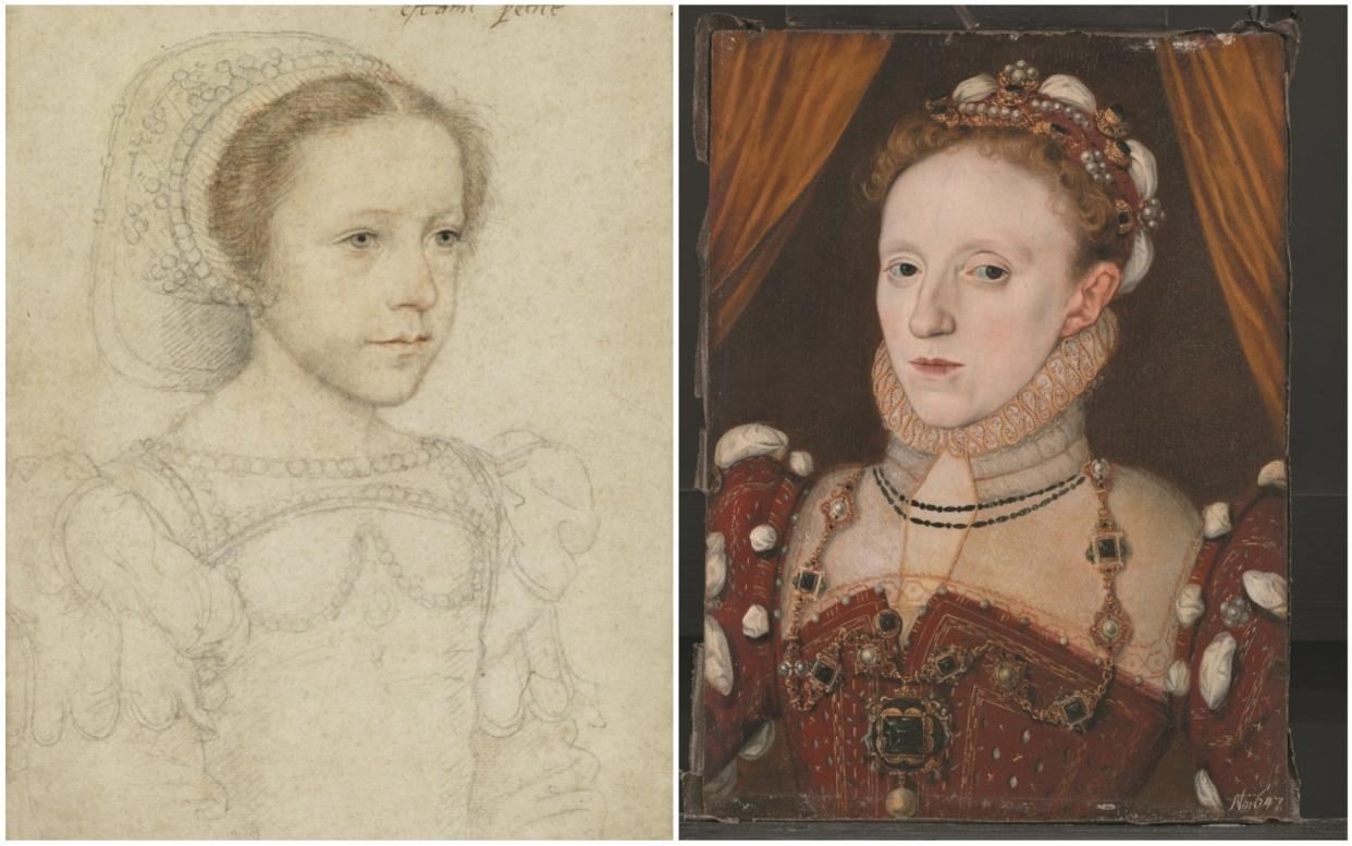 Forced into enmity: Mary as a child by François Clouet (left) and George Gower's portrait of Elizabeth I - Yale University Art Gallery/George Gower