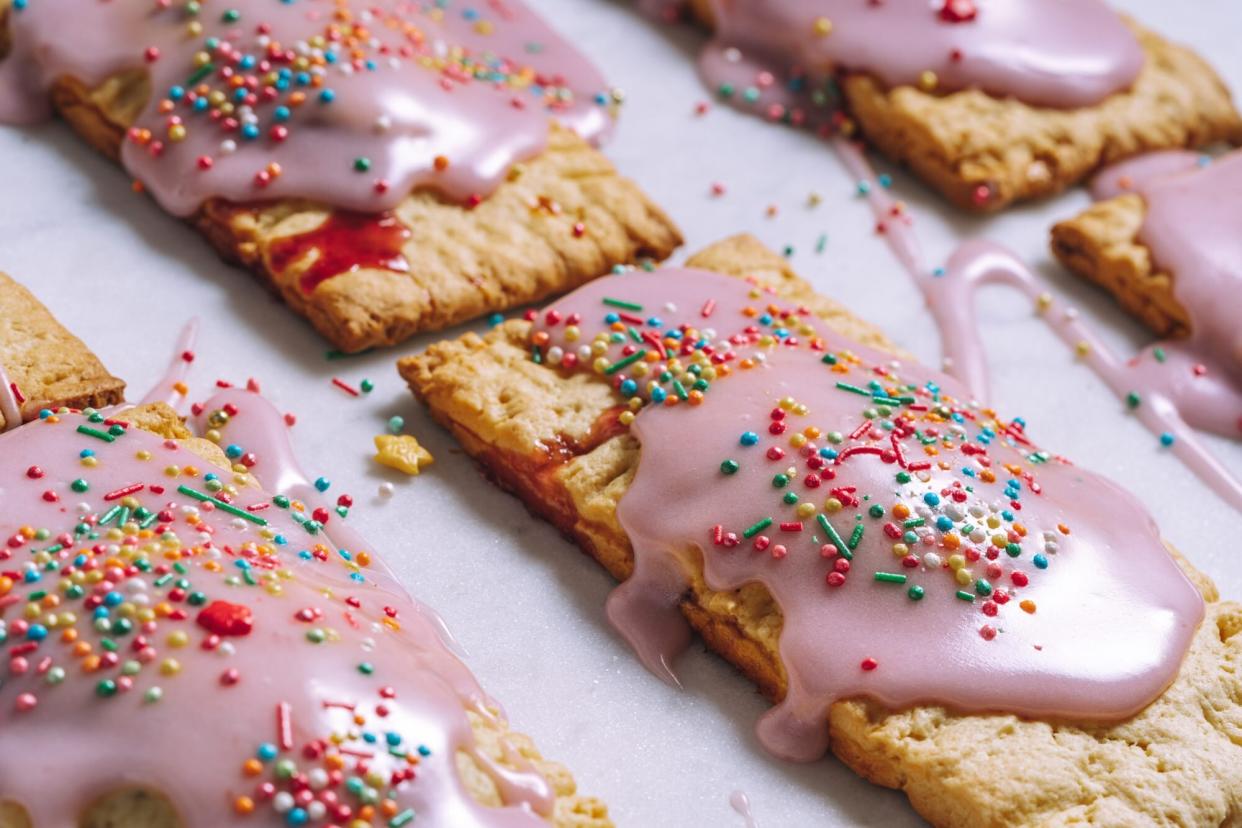 Homemade vegan strawberry toaster pastries with sprinkles