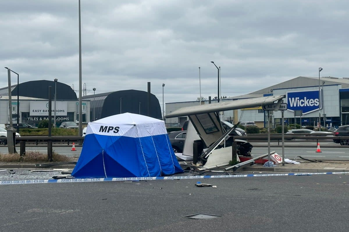 A police tent at the scene of the crash on Tuesday  (Dream Candy Productions)