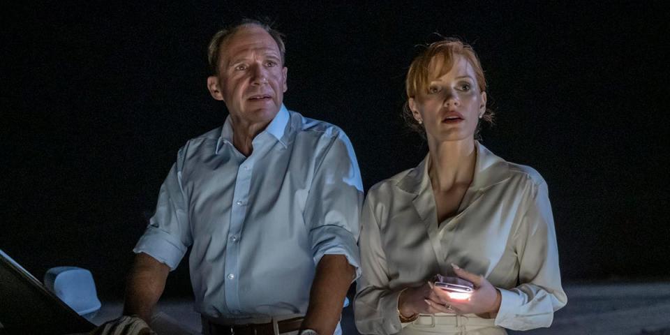Ralph Fiennes and Jessica Chastain are a wealthy couple who run into trouble in the Moroccan desert in "The Forgiven."