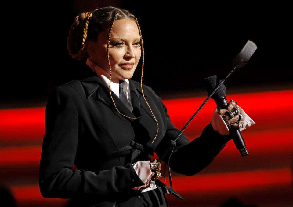 Madonna speaks onstage during the 65th GRAMMY Awards at Crypto.com Arena on February 05, 2023 in Los Angeles, California.