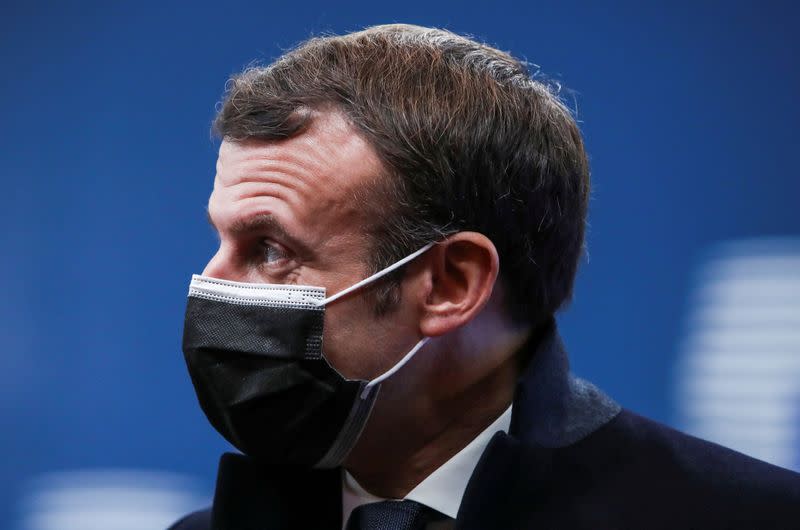 FILE PHOTO: France's President Emmanuel Macron arrives to attend an EU summit