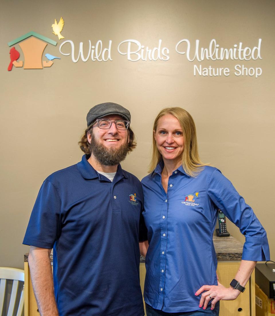 Ken Keffer and Heather Ray pose in their new store Wild Birds Unlimited on Tuesday, May 17, 2022. The store aims to open next month.