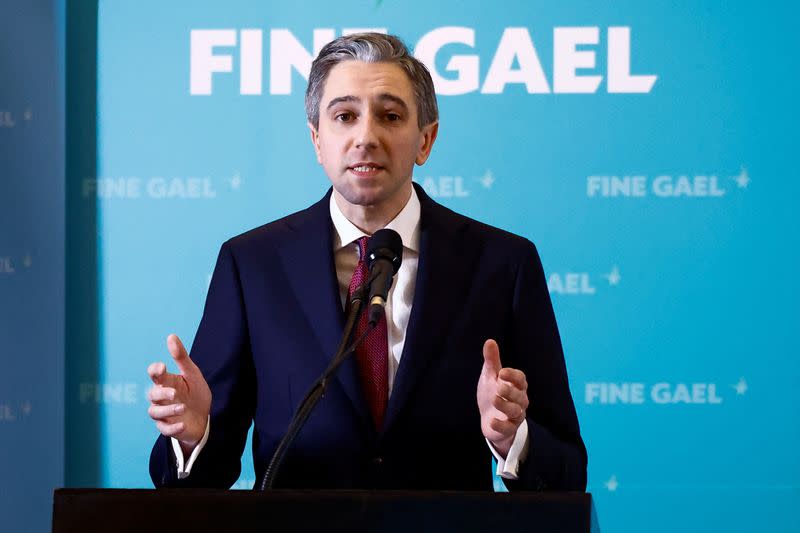 Ireland's Minister for Higher Education Simon Harris speaks to the media after being announced as the new leader of Fine Gael, in Athlone