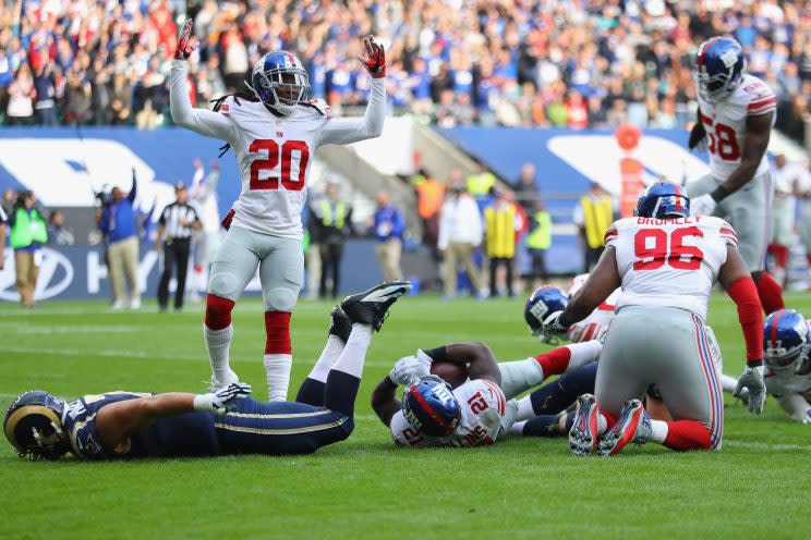 Janoris Jenkins (20) was one of the Giants' big free-agent signings this past offseason. (Getty Images) 