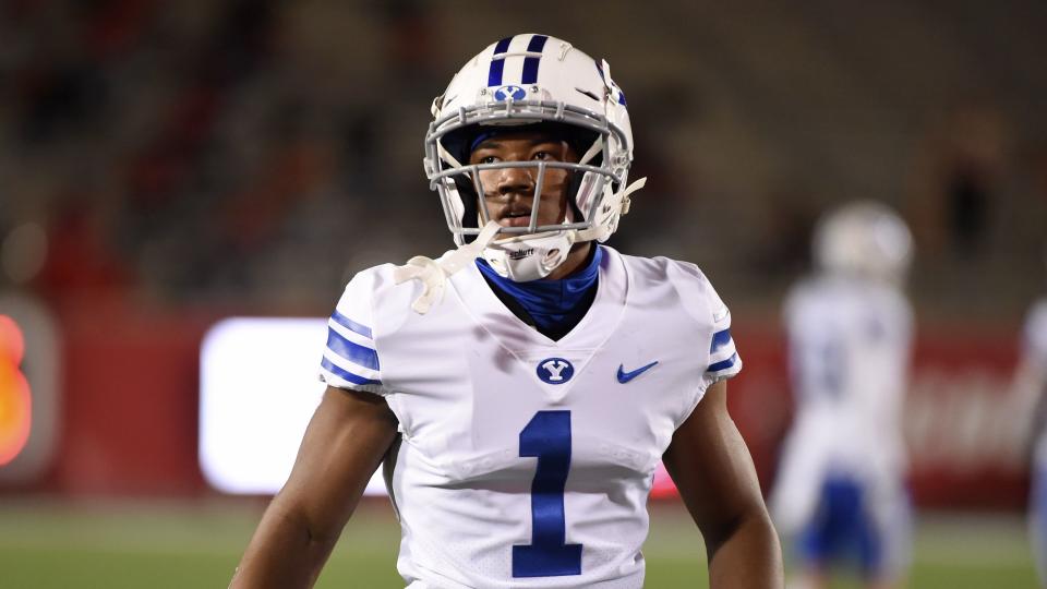 BYU defensive back Micah Harper walks on the field before a game against <a class="link " href="https://sports.yahoo.com/nfl/teams/houston/" data-i13n="sec:content-canvas;subsec:anchor_text;elm:context_link" data-ylk="slk:Houston;sec:content-canvas;subsec:anchor_text;elm:context_link;itc:0">Houston</a>, Friday, Oct. 16, 2020, in Houston. | Eric Christian Smith, Associated Press