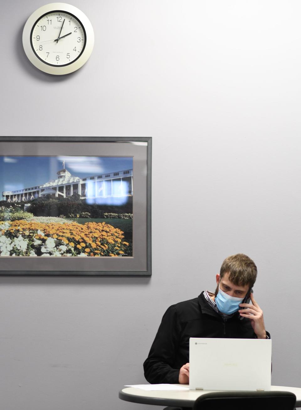 Jeremy Isaac of Lansing looks for I.T. work Wednesday, Jan. 12, 2022, at the Capital Area Michigan headquarters in Lansing.