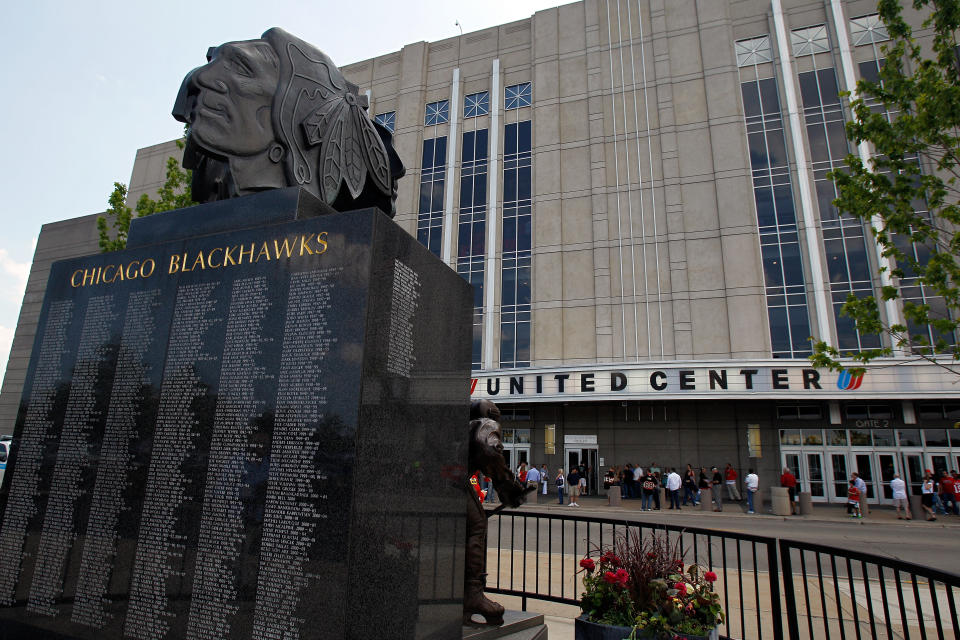 The Chicago Blackhawks statue outside of the United Center