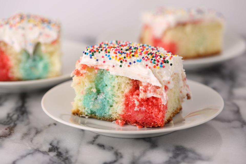 Rainbow Jell-O Poke Cake Recipe