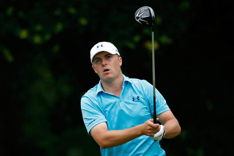 Jordan Spieth hits a shot on the 12th tee during the first round of the Crowne Plaza Invitational at the Colonial Country Club on May 21, 2015 in Fort Worth, Texas