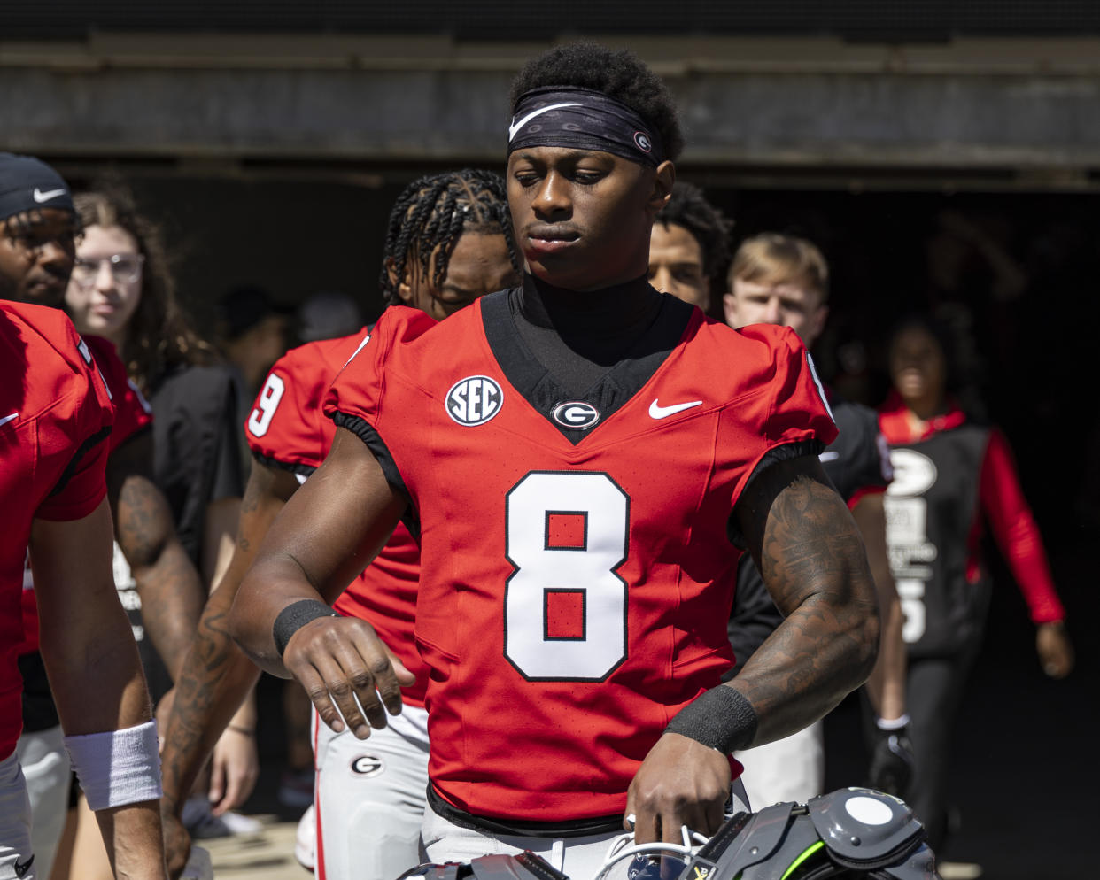 ATHENS, GA - APRIL 13: Colbie Young #8 of the Georgia Bulldogs prior to the University of Georgia Spring Game at Sanford Stadium on April 13, 2024 in Athens, Georgia. (Photo by Steve Limentani/ISI Photos/Getty Images)