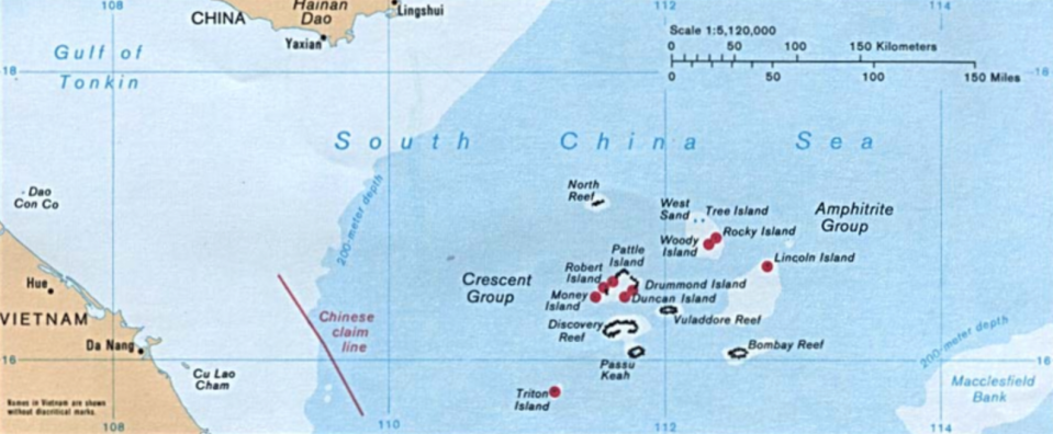 A map of the Paracel Islands. <em>CIA</em>