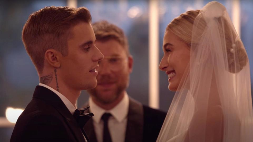 PHOTO: Justin and Hailey Bieber at their wedding, in a still from the docuseries 'The Wedding: Officially Mr. & Mrs. Bieber - Justin Bieber: Seasons.' (Justin Bieber/YouTube)