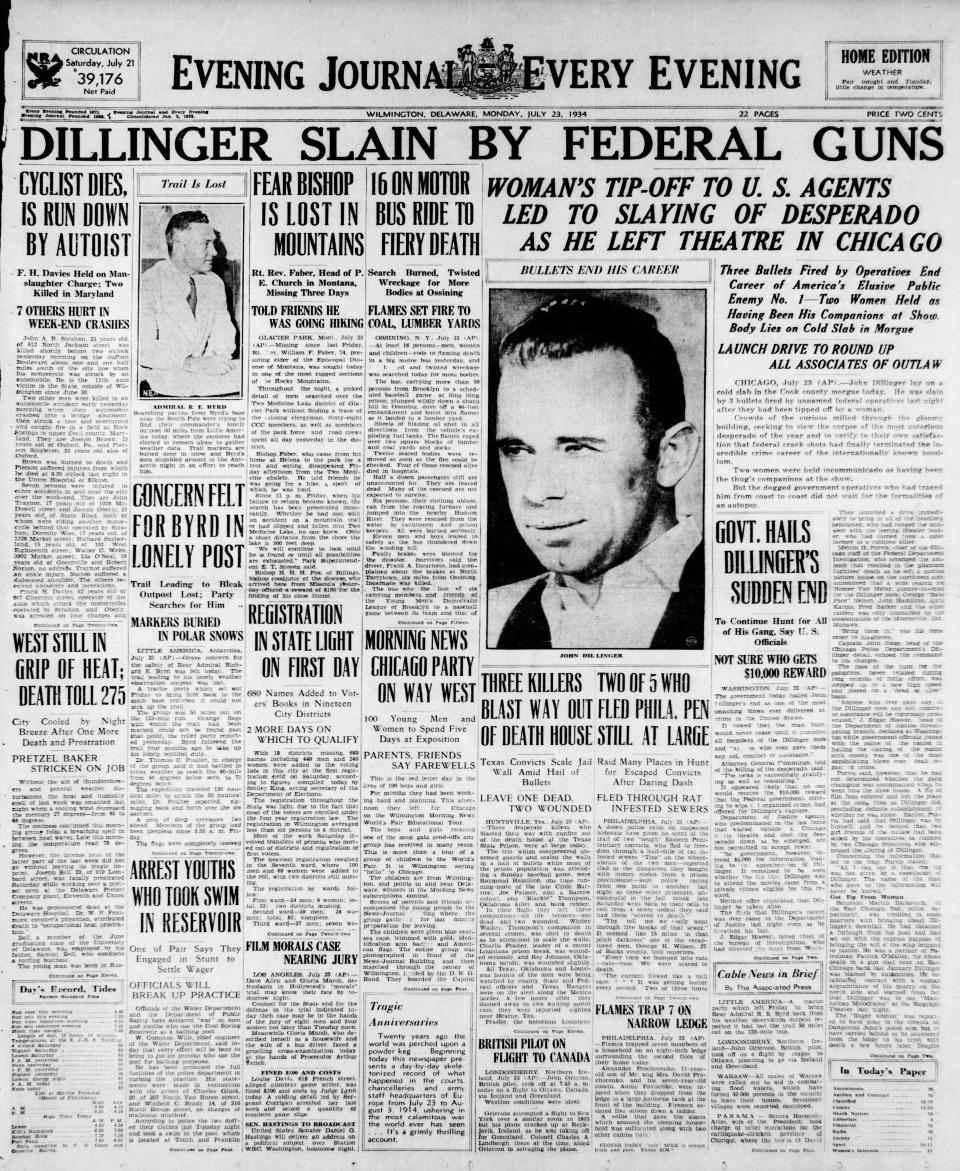 Front page of the Evening Journal/Every Evening from July 23, 1934.