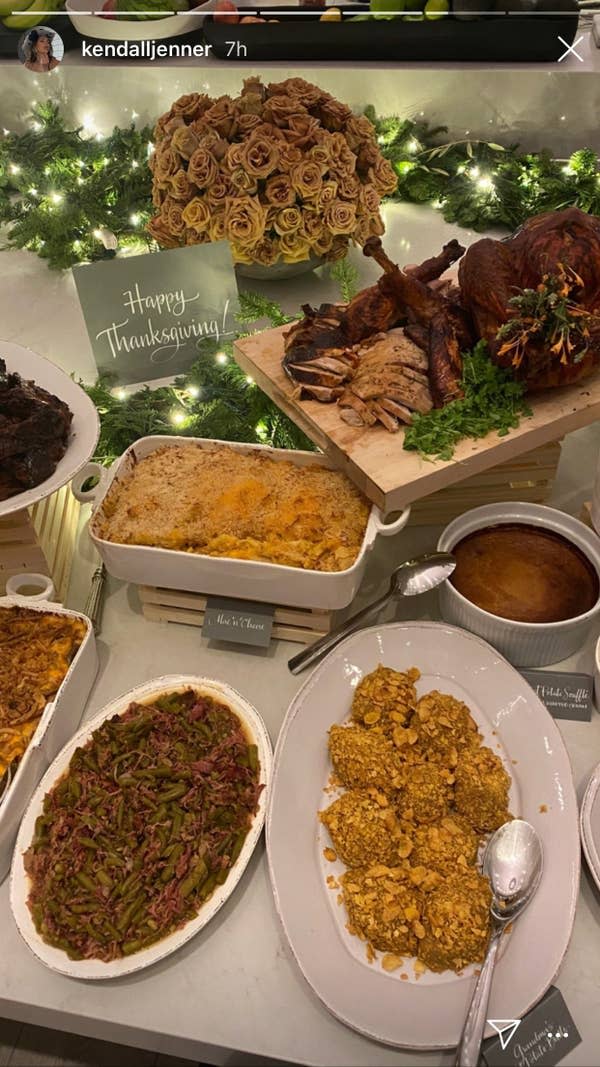 <p>Kardashian family Thanksgiving potluck spread</p>Kendall Jenner Instagram