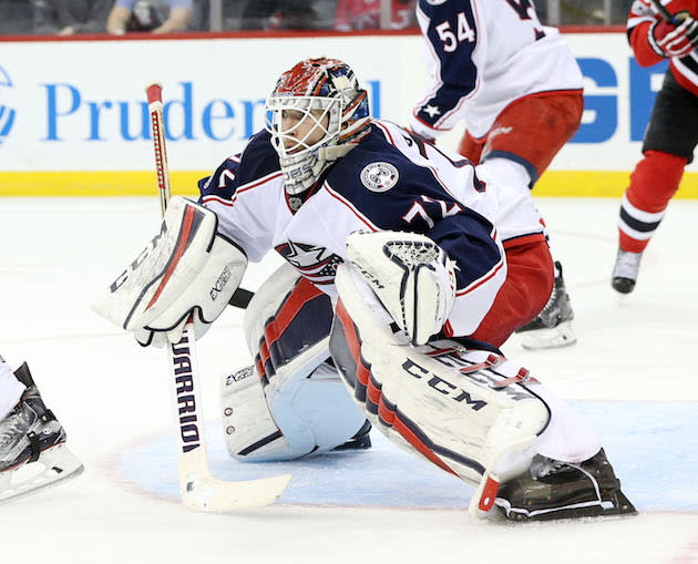 NEWARK, NJ – MARCH 19: Sergei Bobrovsky #72 of the Columbus Blue Jackets looks on as he tends goal during the second period against the New Jersey Devils on March 19, 2017 at the Prudential Center in Newark, New Jersey. (Photo by Christopher Pasatieri/Getty Images)