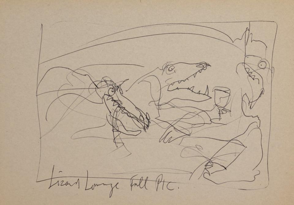 Ralph Steadman’s original sketch for his ‘Lizard Lounge’ illustration (Ralph Steadman)