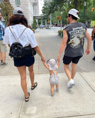 <p>Priyanka Chopra/Instagram</p> Nick, Priyanka and Malti Jonas in New York City in August 2023.