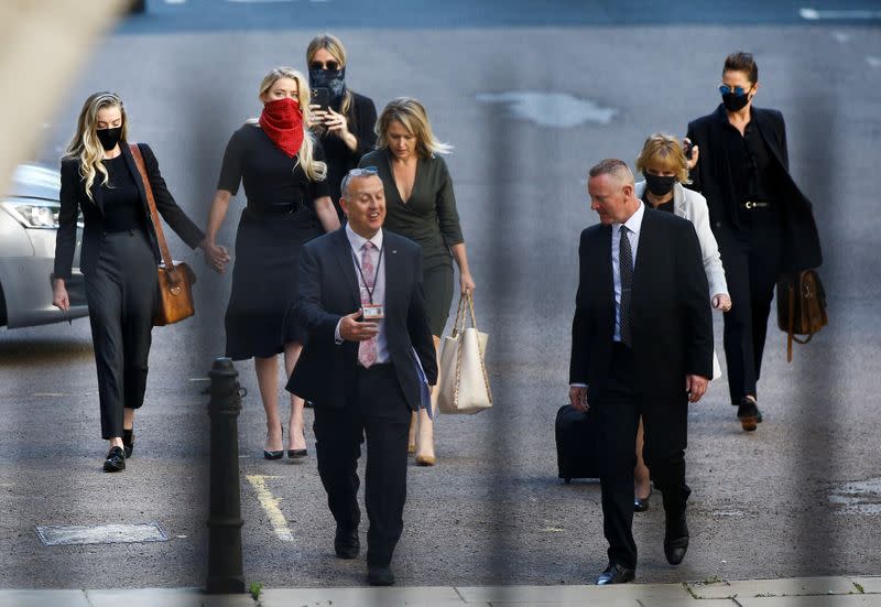 Actor Amber Heard arrives at the High Court in London