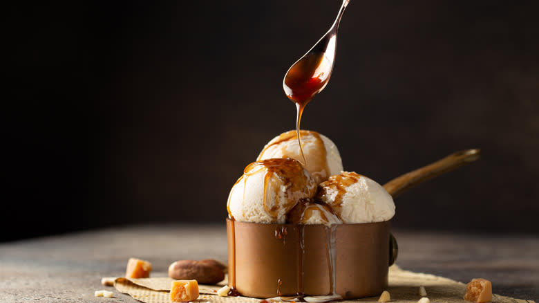 ice cream with a caramel drizzle