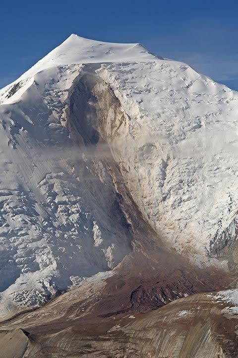 The aftermath of a massive 2007 landslide at Mt. Steele in Canada.