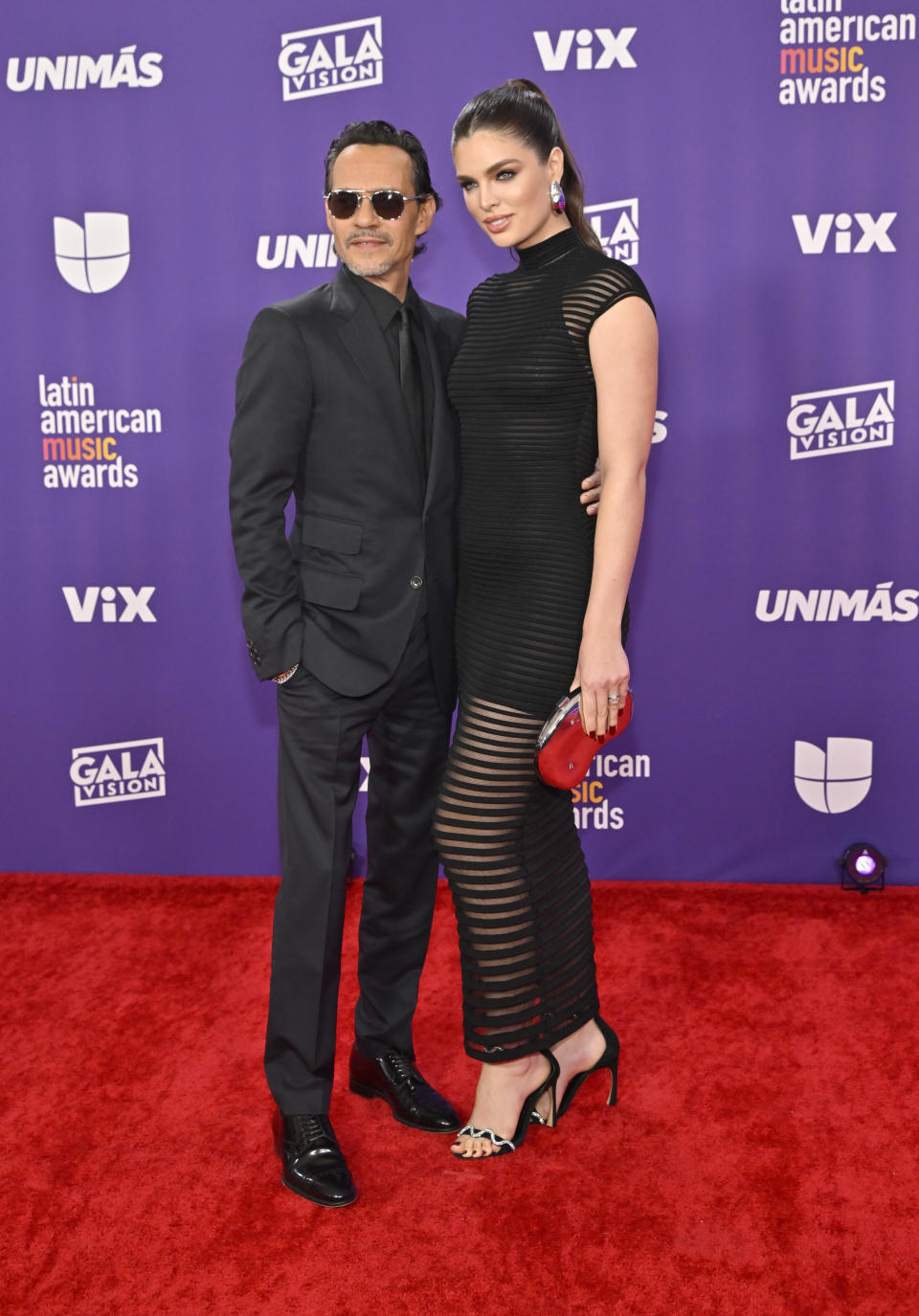 LAS VEGAS, NEVADA - APRIL 25: (L-R) Marc Anthony and Nadia Ferreira attend the 2024 Latin American Music Awards at MGM Grand Garden Arena on April 25, 2024 in Las Vegas, Nevada.  (Photo by David Becker/Getty Images)