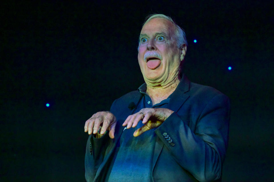 AUSTIN, TEXAS - MARCH 12: John Cleese speaks onstage at 'Comedy with the Cleeses' during the 2022 SXSW Conference and Festivals at Creek and the Cave on March 12, 2022 in Austin, Texas. (Photo by Amanda Stronza/Getty Images for SXSW)