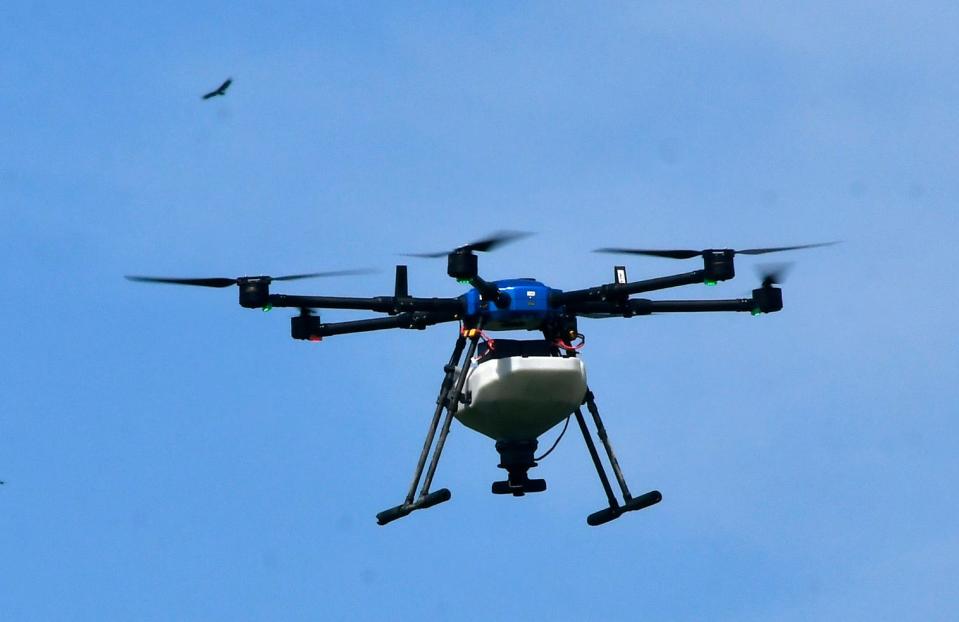 In June, Brevard Mosquito Control and Leading Edge Aerial Technologies use a drone to treat areas where helicopter can't properly reach. They were launching from the parking lot of Riviera Park in Palm Bay.