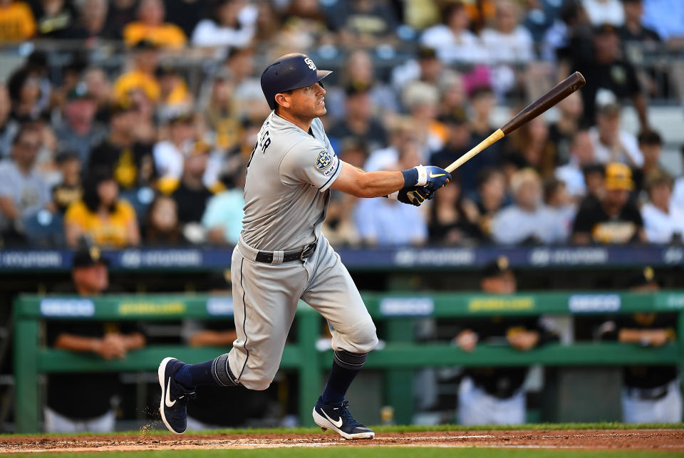 PITTSBURGH, PA - JUNE 21:  Ian Kinsler #3 of the San Diego Padres in action during the game against the Pittsburgh Pirates at PNC Park on June 21, 2019 in Pittsburgh, Pennsylvania. (Photo by Joe Sargent/Getty Images)