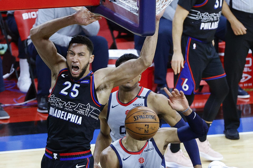 Philadelphia 76ers star Ben Simmons dominated the Washington Wizards in Game 2 of their first-round series.  (Tim Nwachukwu/Getty Images)