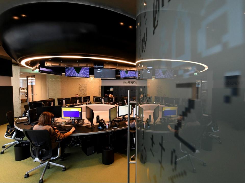 A picture taken on 17 October 2016 shows employees working at the headquarters of Internet security giant Kaspersky in Moscow: KIRILL KUDRYAVTSEV/AFP/Getty Images