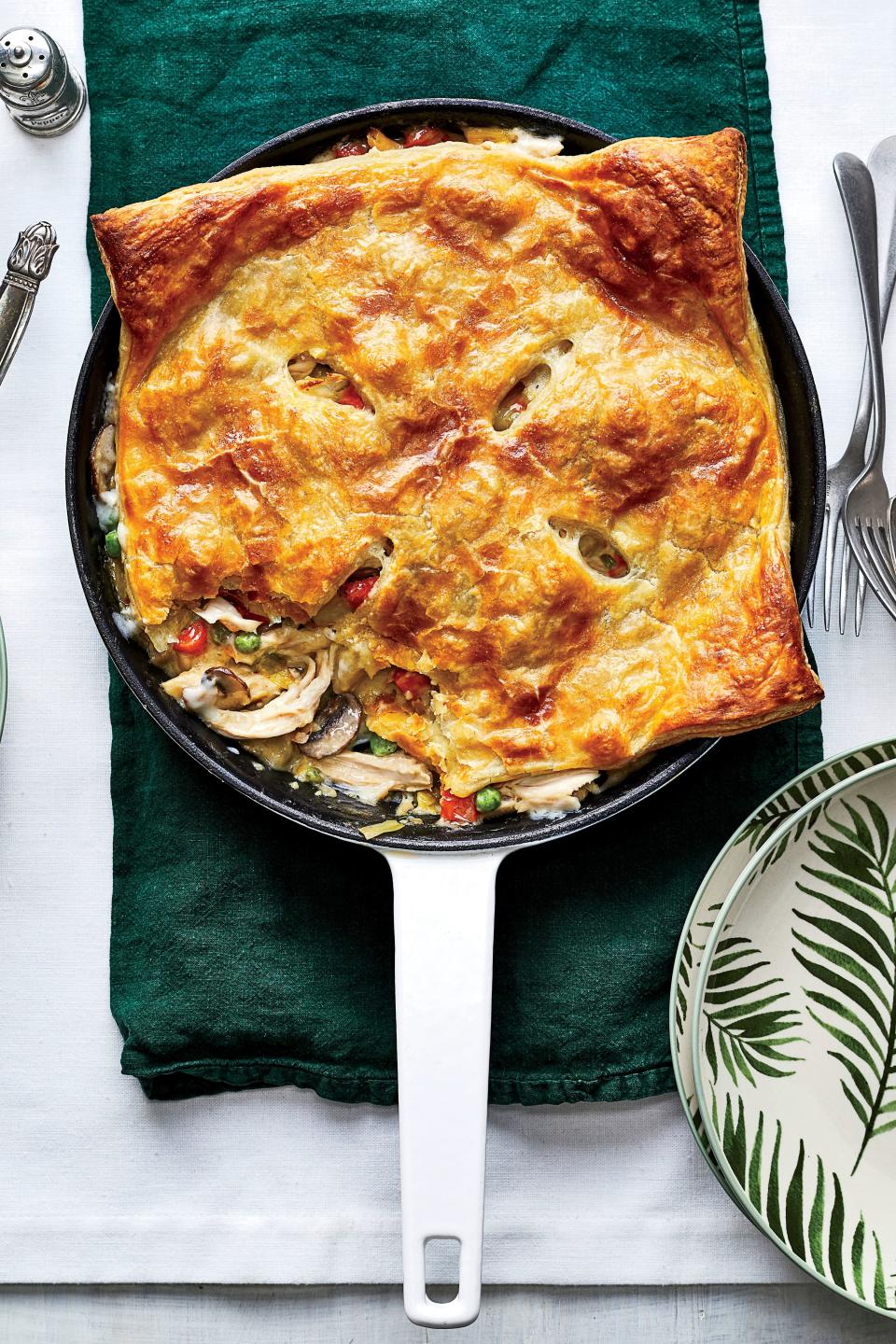 Skillet Chicken Pot Pie with Leeks and Mushrooms