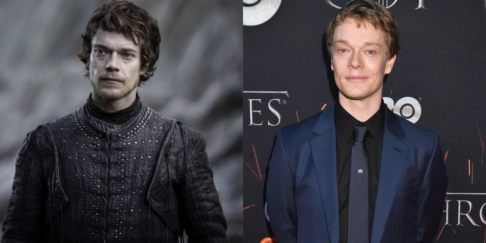 <p>From left: Allen as Theon Greyjoy in Season 7, Episode 7, "The Dragon and the Wolf"; Allen at the <em>GoT</em> Season 8 premiere on April 3, 2019. </p>